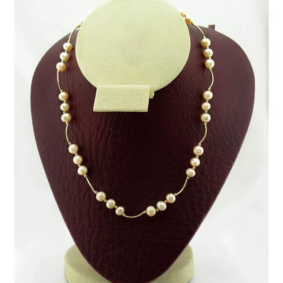 Genuine Pearls Necklace 14k Yellow Gold